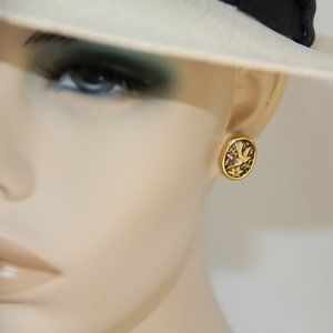 Vintage Damascene Earrings. RARE Gorgeous Tricolor Intricate Bird and Flower